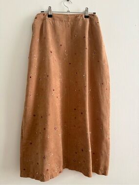Embroidered Suede Maxi Skirt